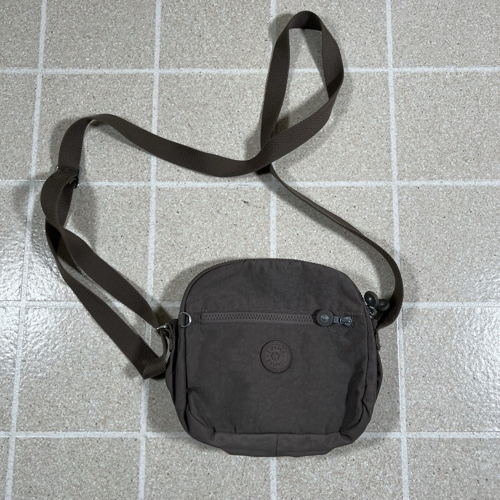 Kipling Keefe Crossbody Purse Bag Handbag Beige Gray Nylon Travel